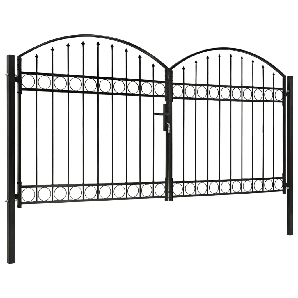 Poort met gebogen bovenkant dubbel 300x150 cm staal zwart 300 x 150 cm