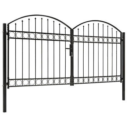 Poort met gebogen bovenkant dubbel 300x150 cm staal zwart 300 x 150 cm