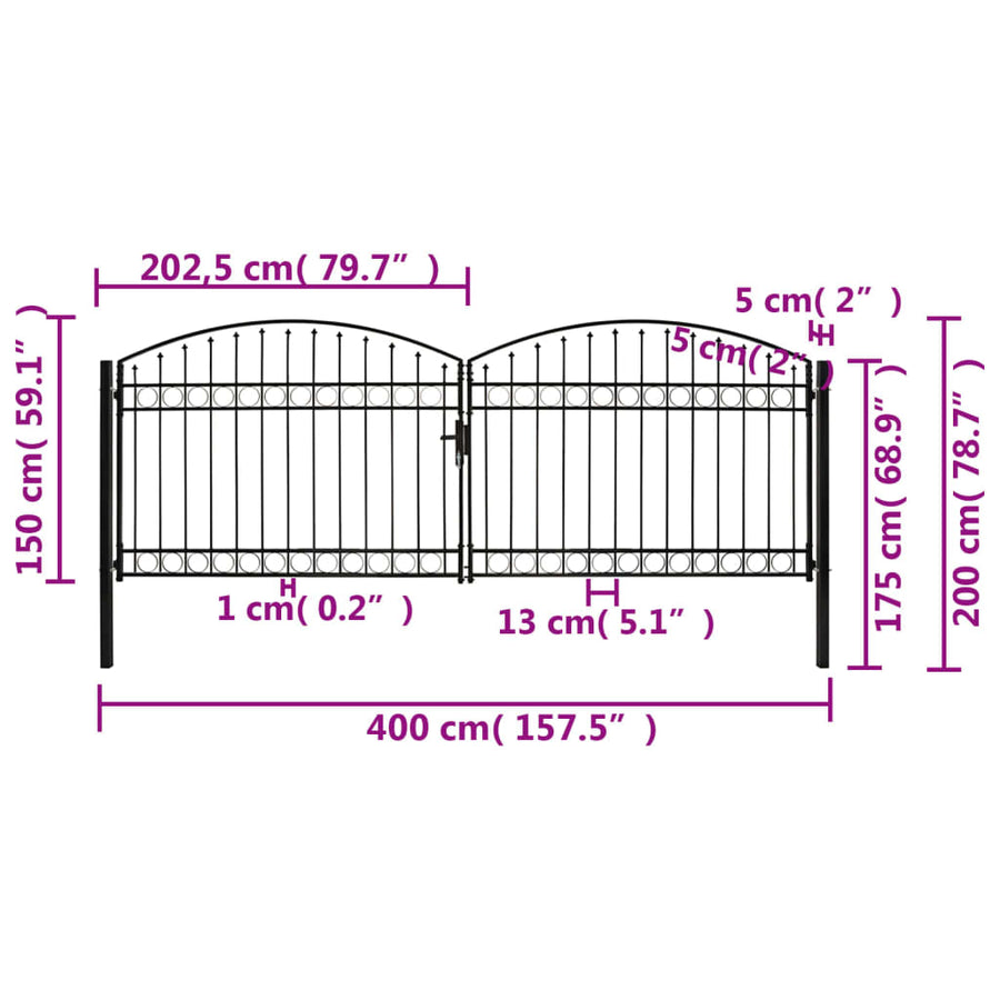 Hekpoort ASSEN dubbele deur met gebogen bovenzijde staal 400x150 cm