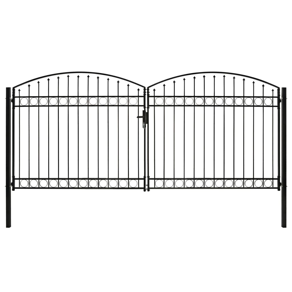 Poort met gebogen bovenkant dubbel 400x200 cm staal zwart 400 x 200 cm