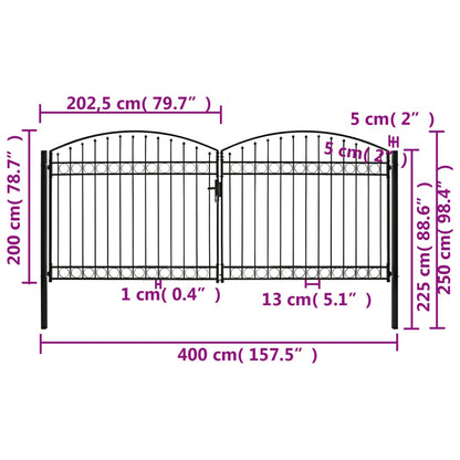 Poort met gebogen bovenkant dubbel 400x200 cm staal zwart 400 x 200 cm