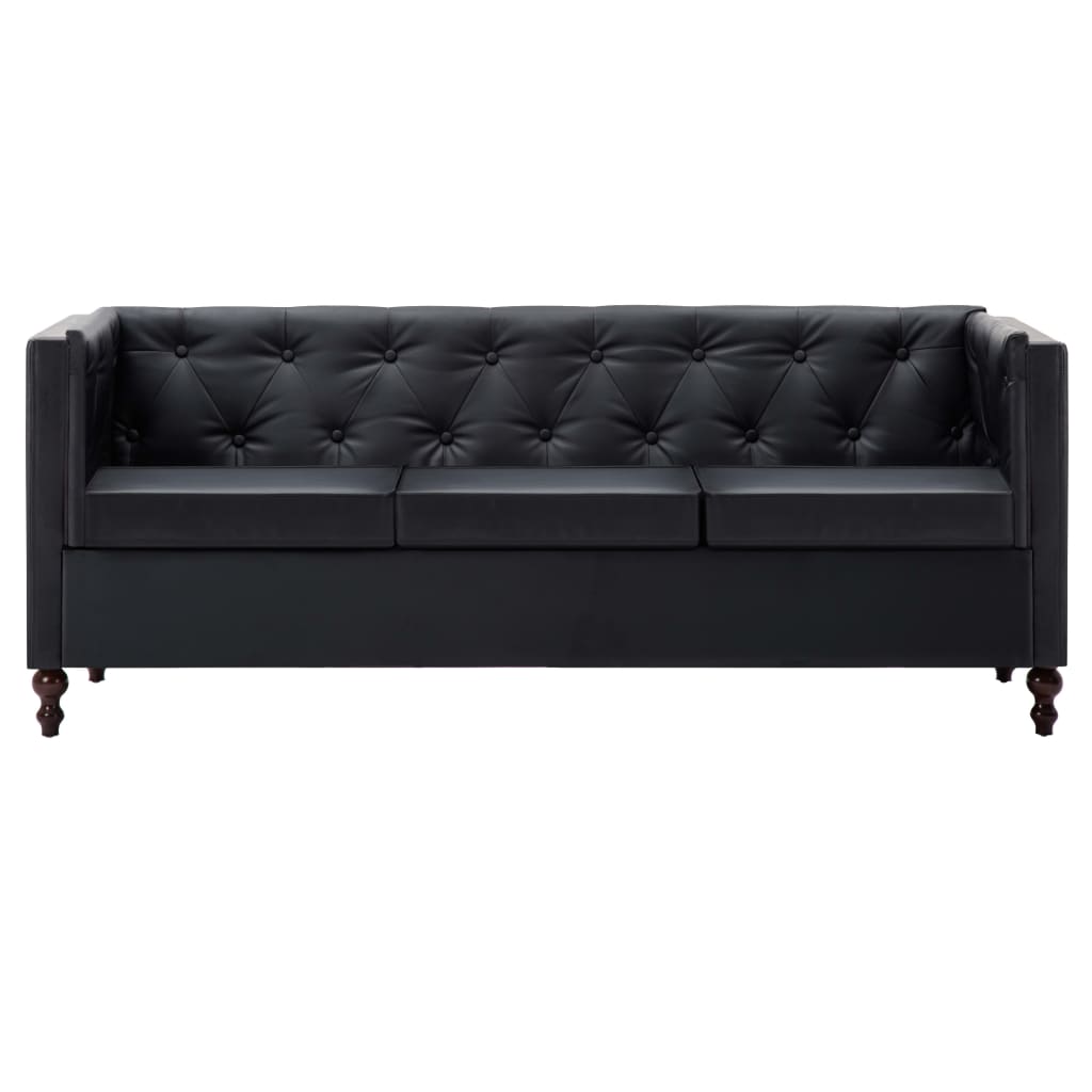 Driezitsbank Chesterfield-Stijl Kunstleren Bekleding Zwart