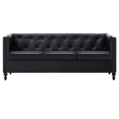 Driezitsbank Chesterfield-Stijl Kunstleren Bekleding Zwart