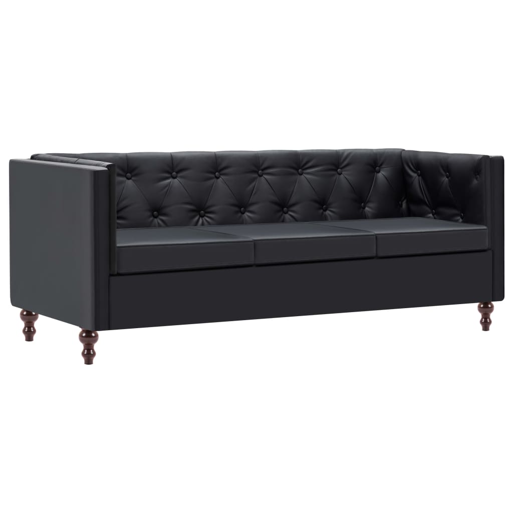 Driezitsbank Chesterfield-Stijl Kunstleren Bekleding Zwart