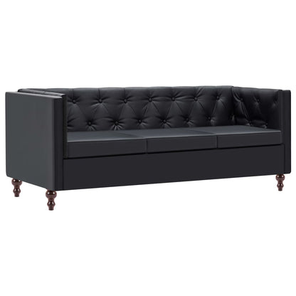 Driezitsbank Chesterfield-Stijl Kunstleren Bekleding Zwart