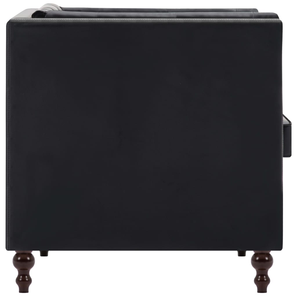 Driezitsbank Chesterfield-Stijl Kunstleren Bekleding Zwart