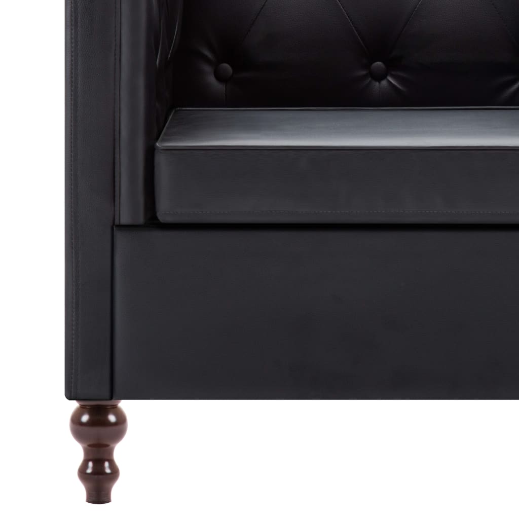 Driezitsbank Chesterfield-Stijl Kunstleren Bekleding Zwart