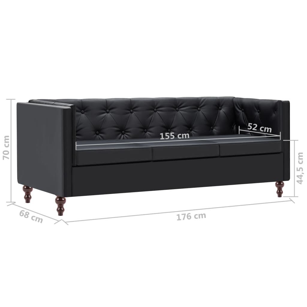 Driezitsbank Chesterfield-Stijl Kunstleren Bekleding Zwart