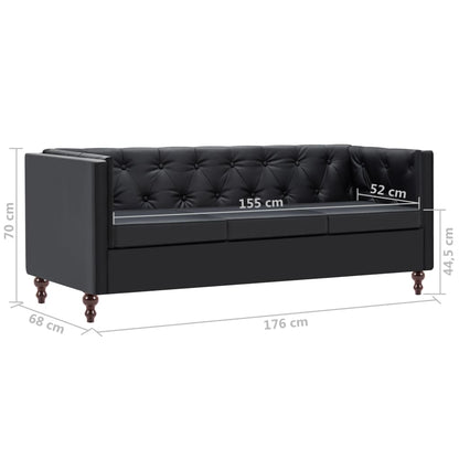 Driezitsbank Chesterfield-Stijl Kunstleren Bekleding Zwart