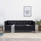 Driezitsbank zwart kunstleer Chesterfield