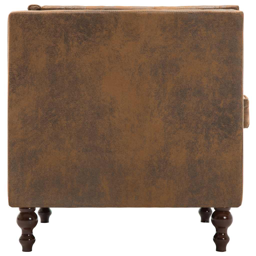 Driezitsbank Chesterfield-Stijl Suède-Look Stoffen Bekleding Bruin