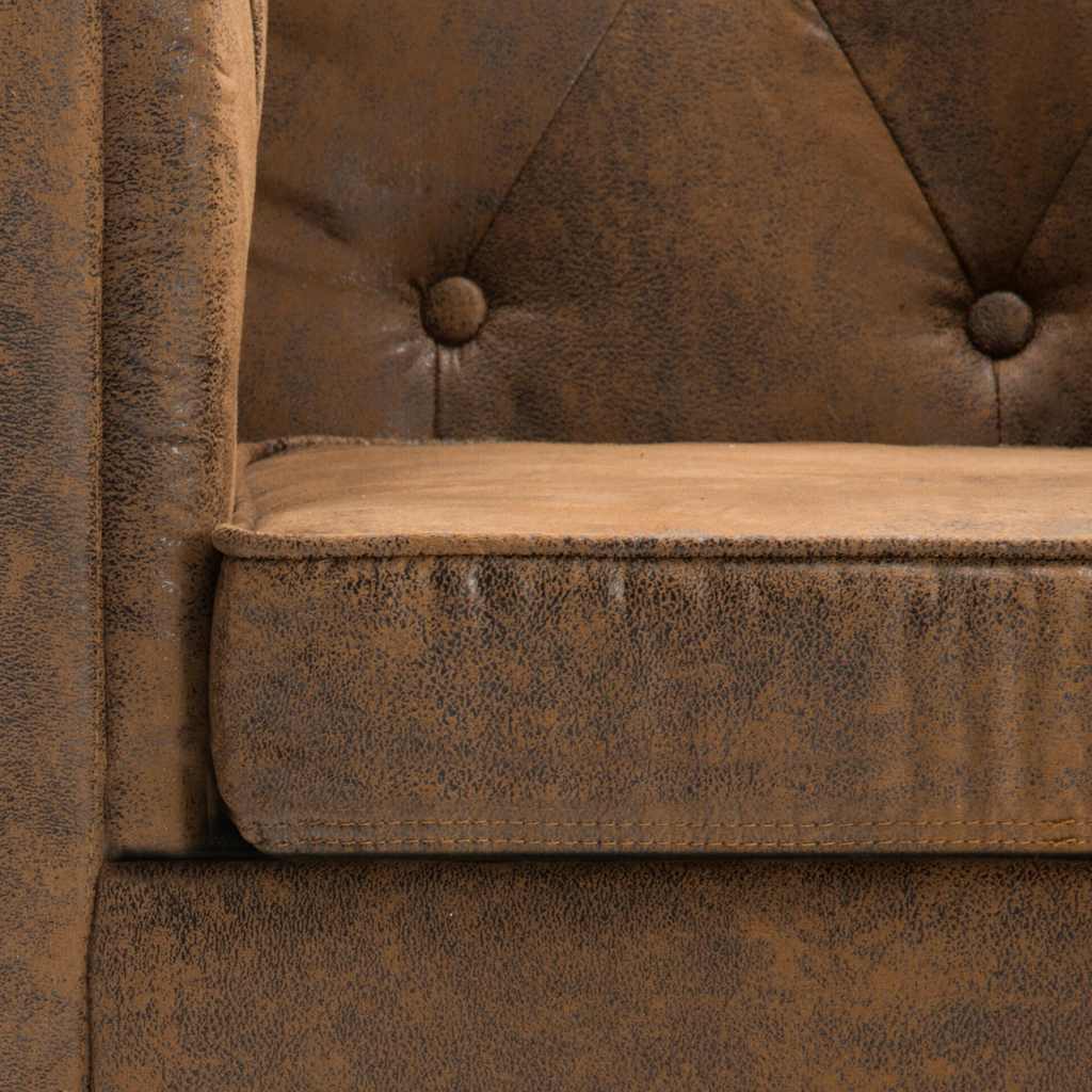 Driezitsbank Chesterfield-Stijl Suède-Look Stoffen Bekleding Bruin