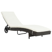 Ligbed poly rattan bruin met wielen en kussen