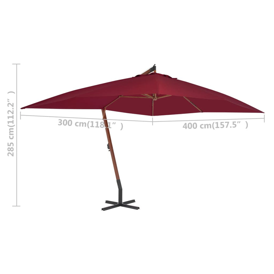 Zweefparasol Met Houten Paal 400X300 Cm Bordeaux Rood
