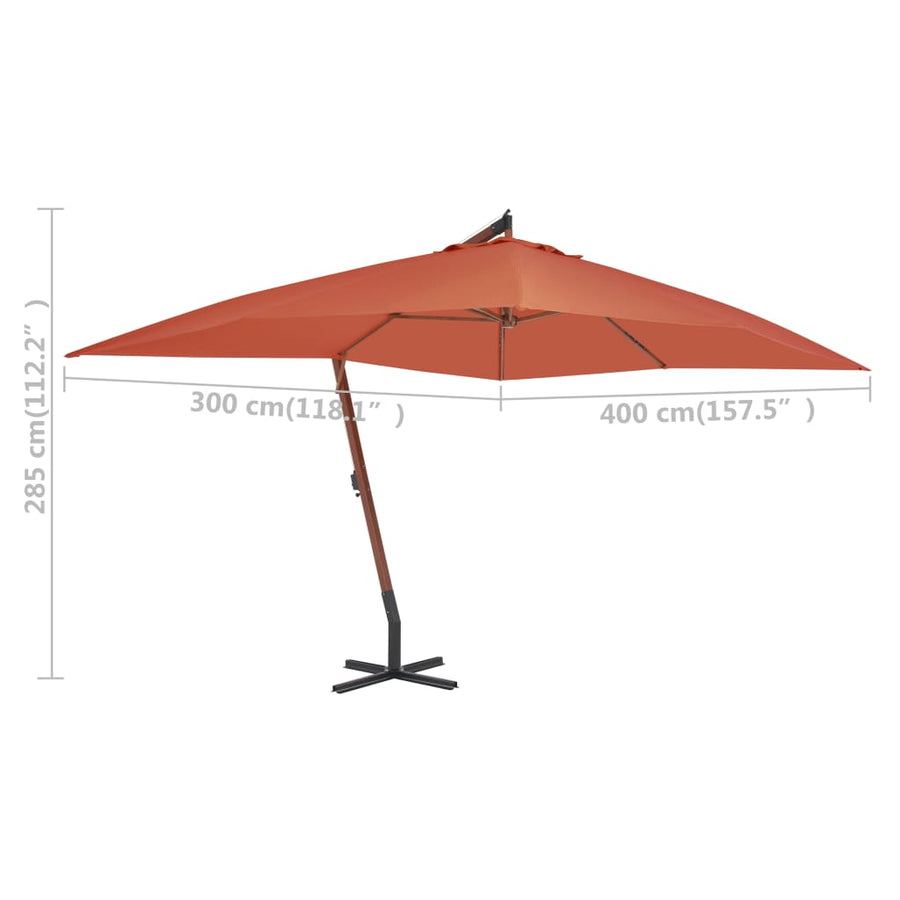 Zweefparasol Met Houten Paal 400X300 Cm Kleurig Terracotta