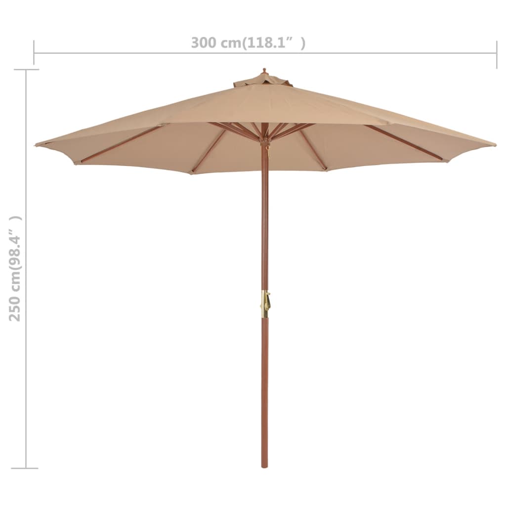 Parasol Met Houten Paal 300 Cm Taupe Bruin