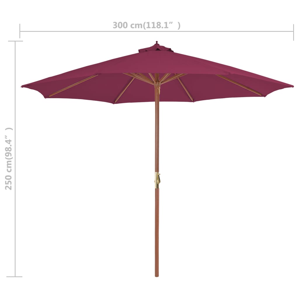 Parasol Met Houten Paal 300 Cm Bordeaux Rood