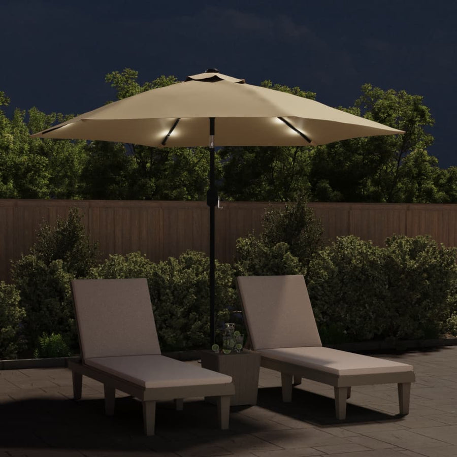 Parasol met LED-verlichting en stalen paal 300 cm taupe