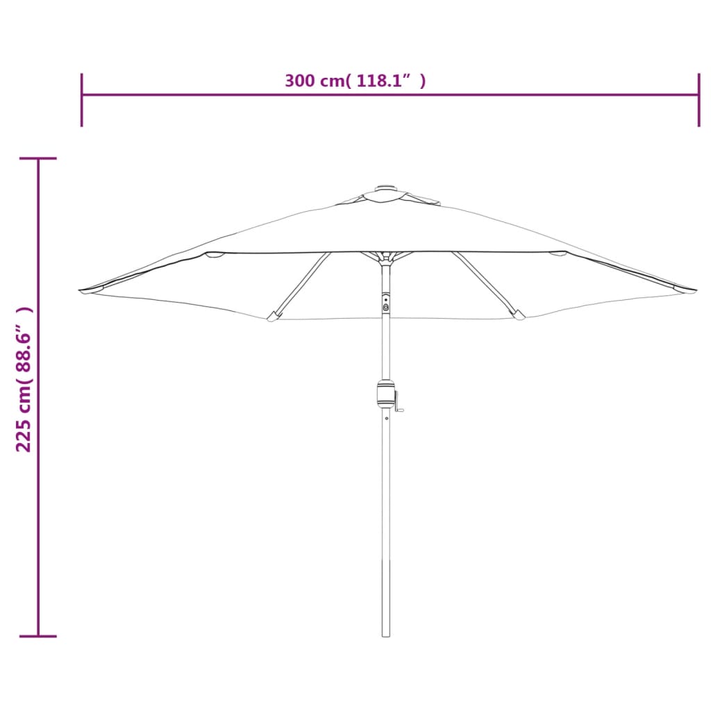 Parasol met LED-verlichting en stalen paal 300 cm taupe