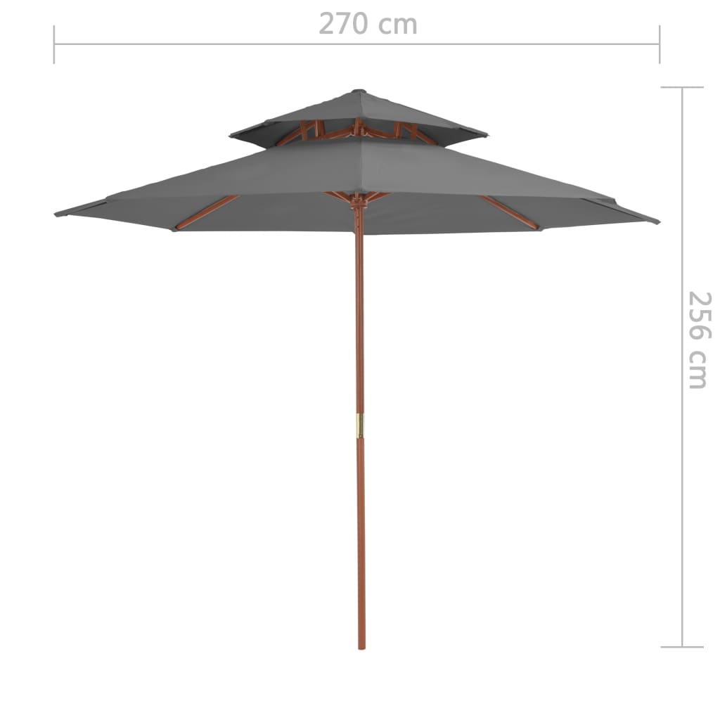 Parasol Dubbeldekker Met Houten Paal 270 Cm Antraciet