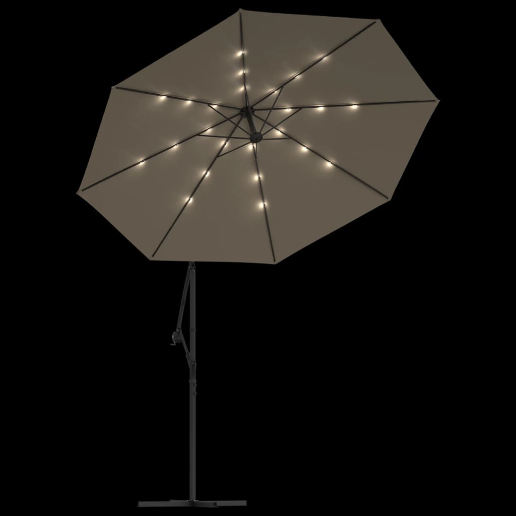 Zweefparasol Met Led-Verlichting Stalen Paal 300 cm Taupe