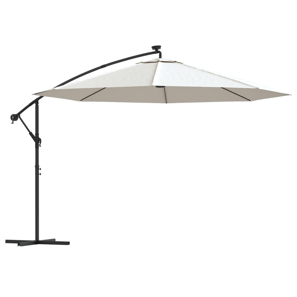 Zweefparasol met LED-verlichting en metalen paal 350 cm zand