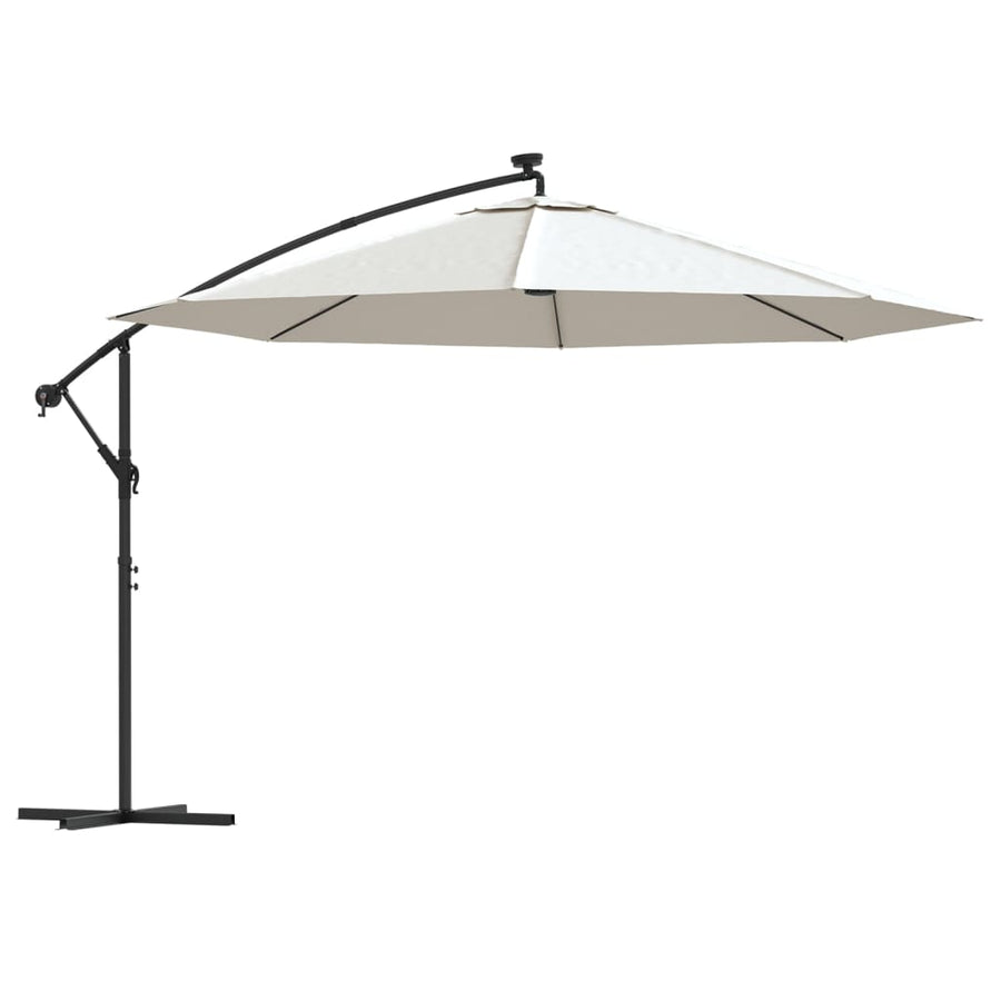 Zweefparasol met LED-verlichting en metalen paal 350 cm zand