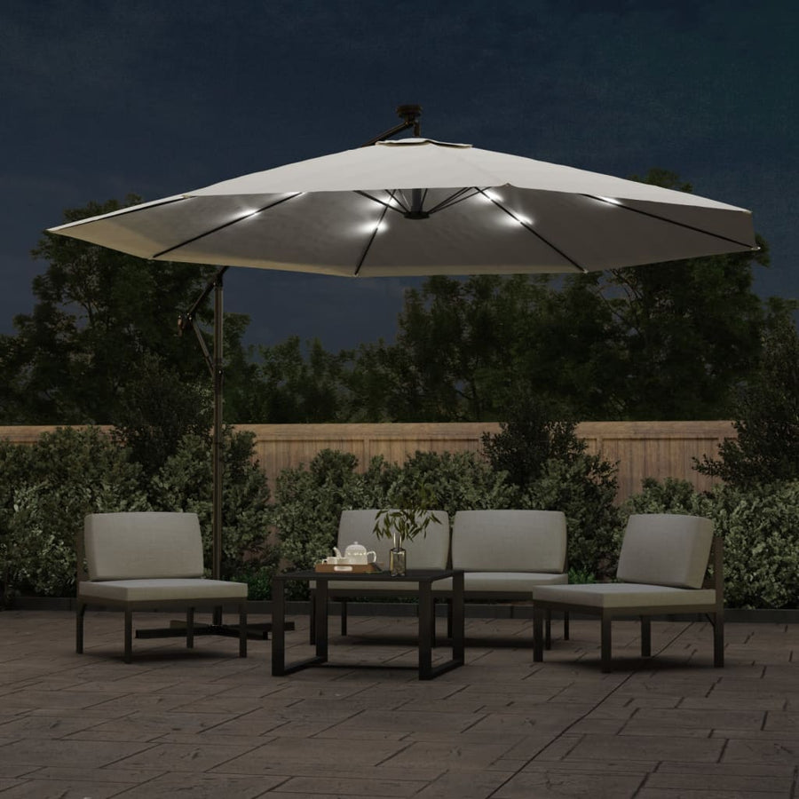 Zweefparasol met LED-verlichting en metalen paal 350 cm zand