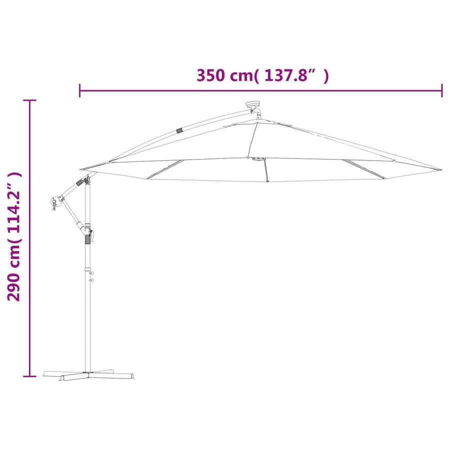 Zweefparasol met LED-verlichting en metalen paal 350 cm zand