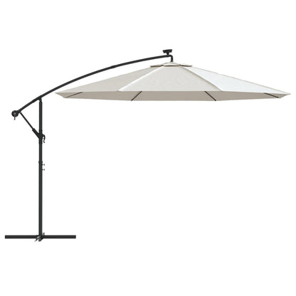 Zweefparasol met LED-verlichting en metalen paal 350 cm zand