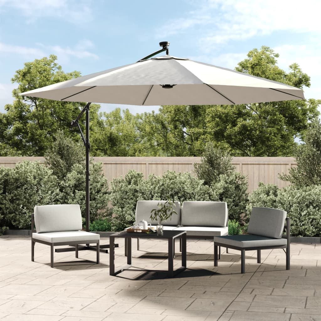 Zweefparasol met LED-verlichting en metalen paal 350 cm zand