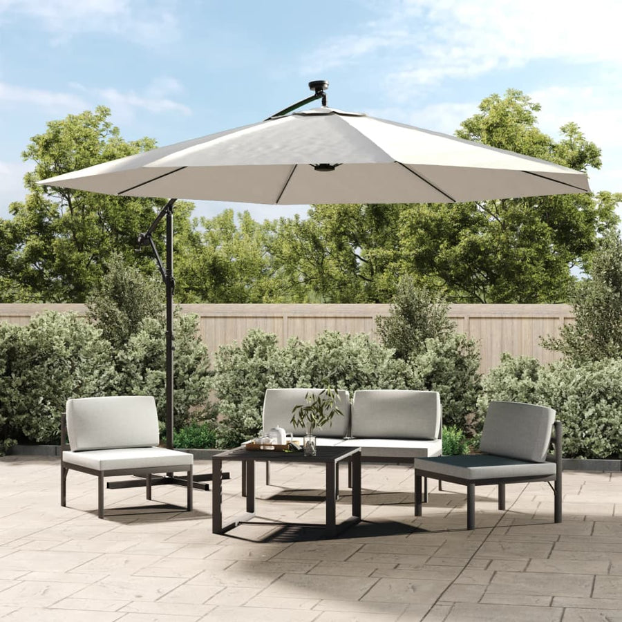 Zweefparasol met LED-verlichting en metalen paal 350 cm zand