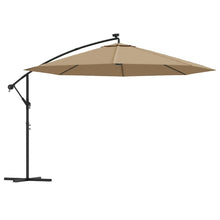 Zweefparasol met LED-verlichting en metalen paal 350 cm taupe