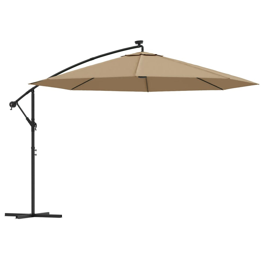 Zweefparasol met LED-verlichting en metalen paal 350 cm taupe