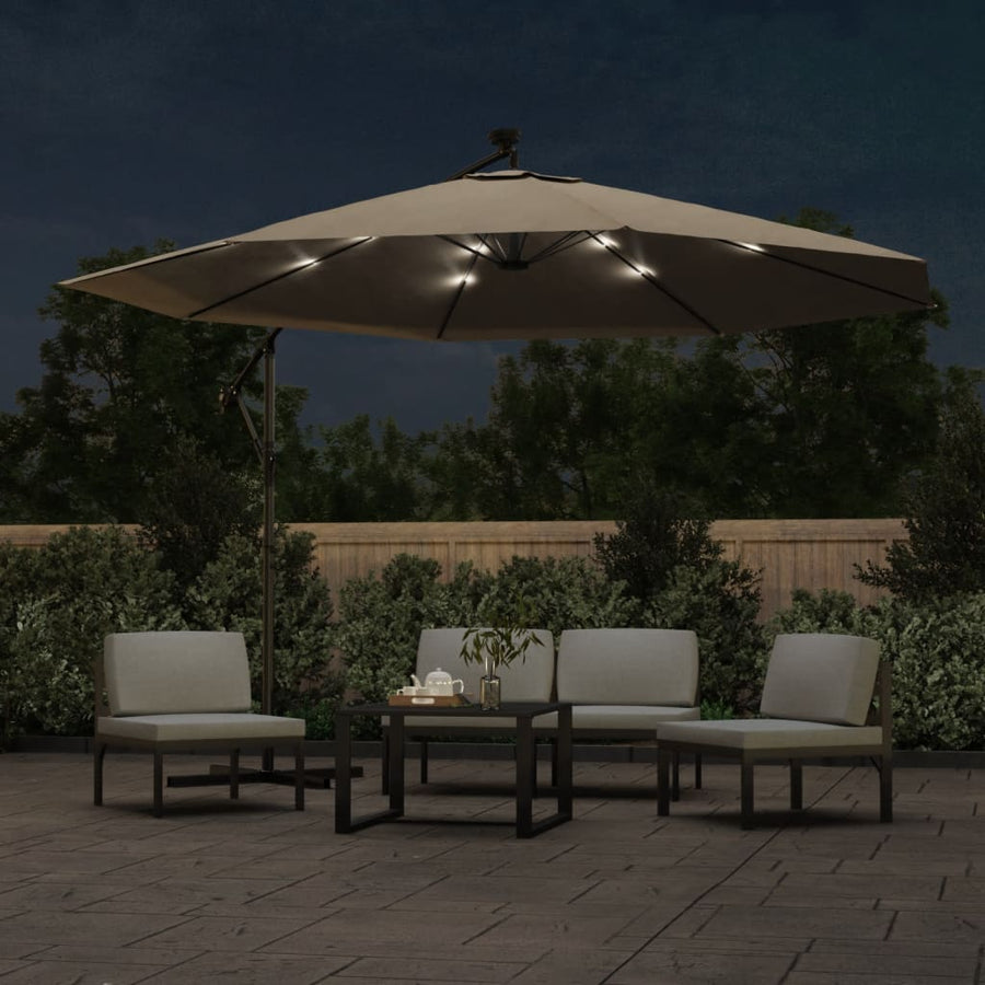 Zweefparasol met LED-verlichting en metalen paal 350 cm taupe
