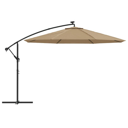 Zweefparasol met LED-verlichting en metalen paal 350 cm taupe