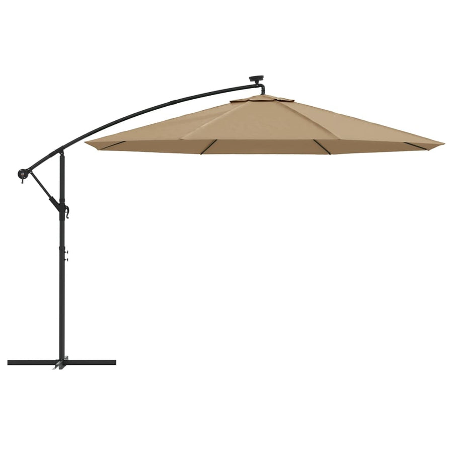 Zweefparasol met LED-verlichting en metalen paal 350 cm taupe