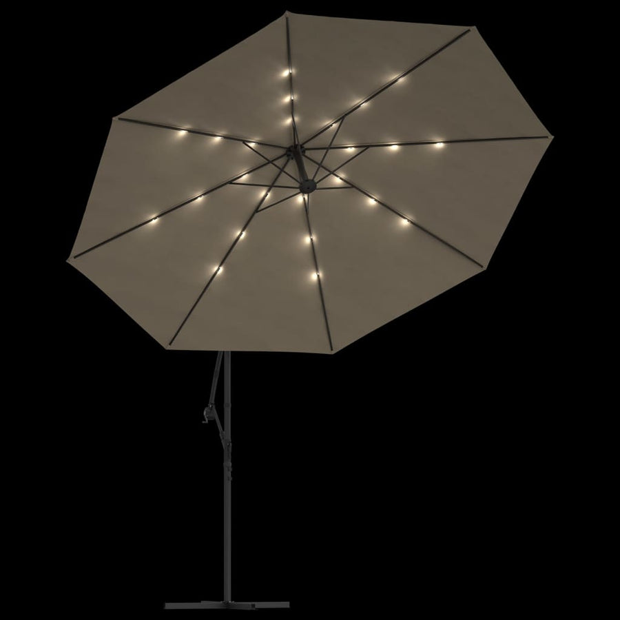 Zweefparasol met LED-verlichting en metalen paal 350 cm taupe