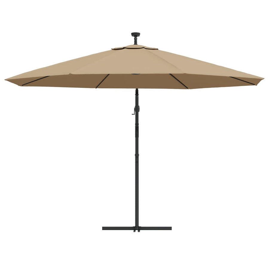 Zweefparasol met LED-verlichting en metalen paal 350 cm taupe