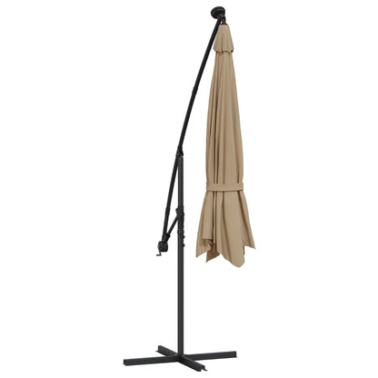 Zweefparasol met LED-verlichting en metalen paal 350 cm taupe