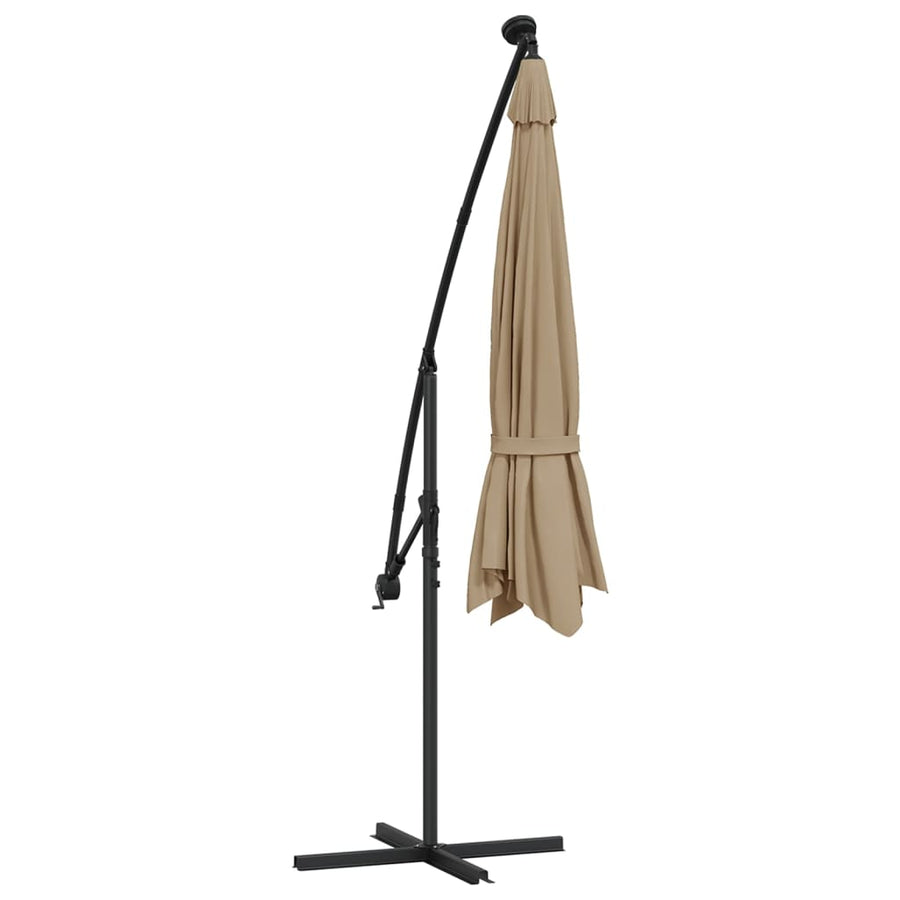 Zweefparasol met LED-verlichting en metalen paal 350 cm taupe