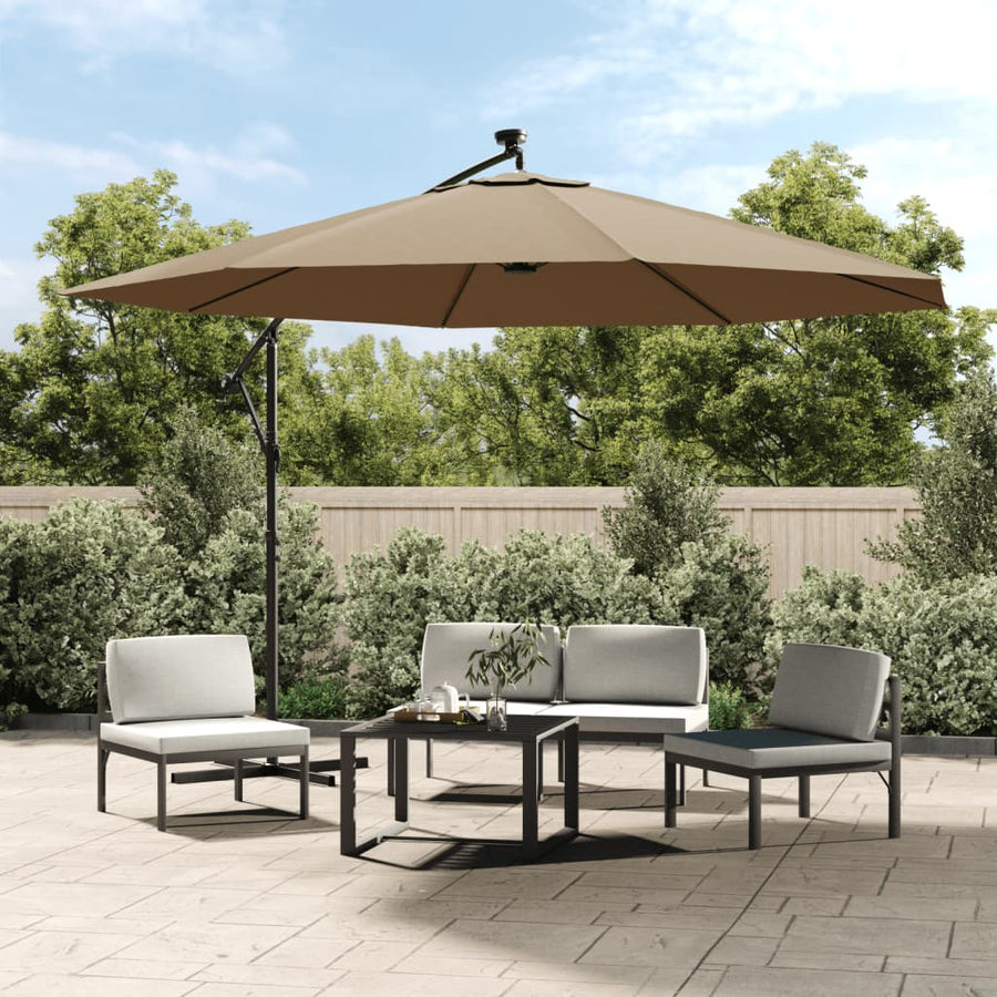 Zweefparasol met LED-verlichting en metalen paal 350 cm taupe