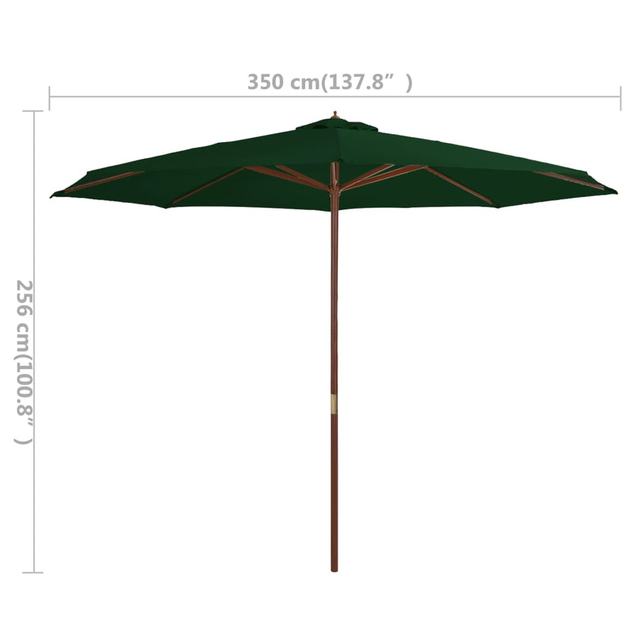 Parasol Met Houten Paal 350 Cm Groen