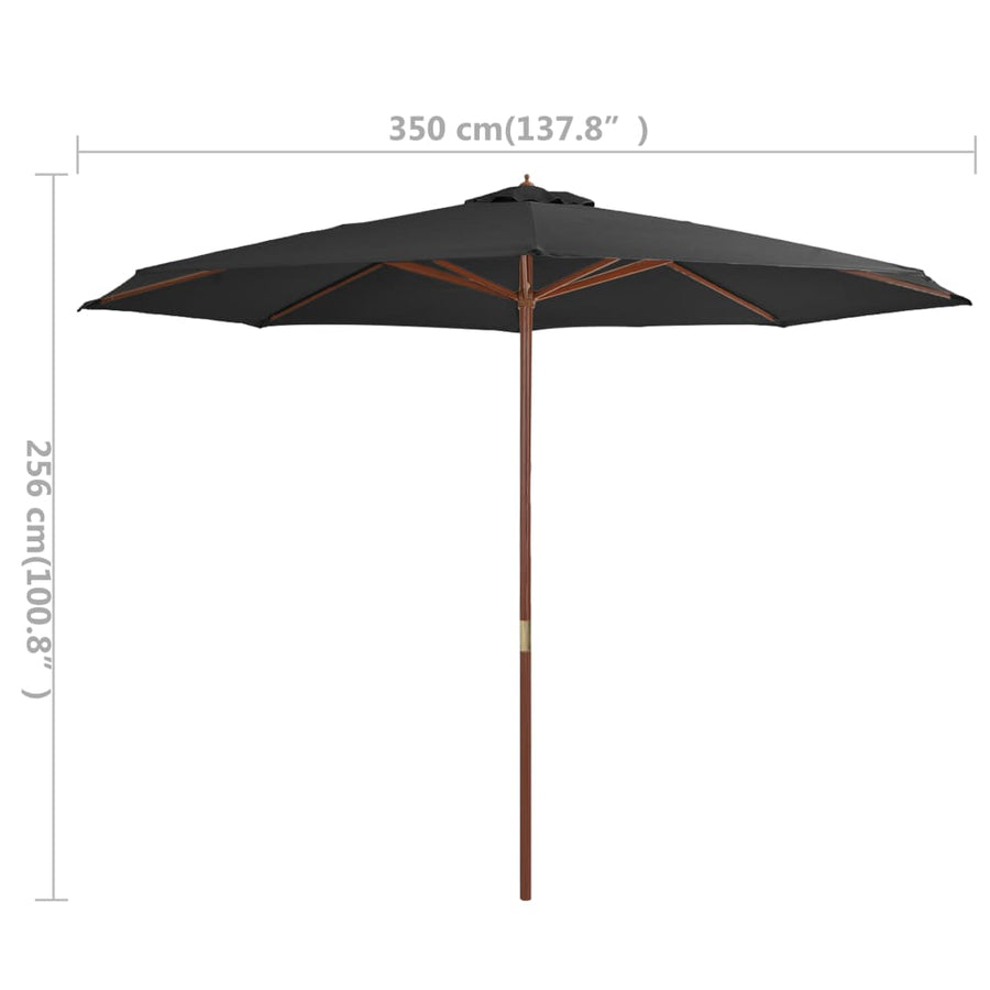 Parasol Met Houten Paal 350 Cm Antraciet
