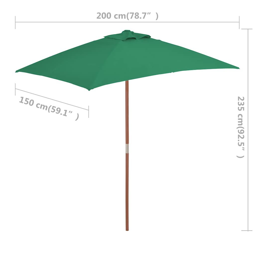 Parasol met houten paal 150x200 cm groen