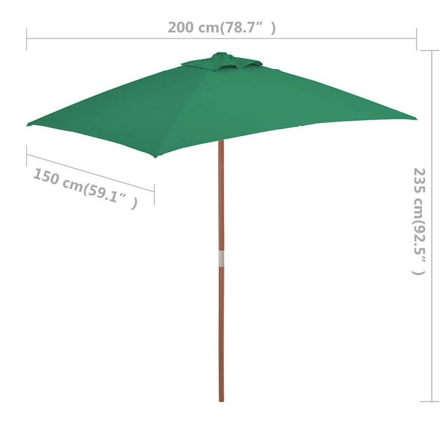 Parasol met houten paal 150x200 cm groen
