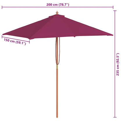 Parasol met houten paal 150x200 cm bordeauxrood