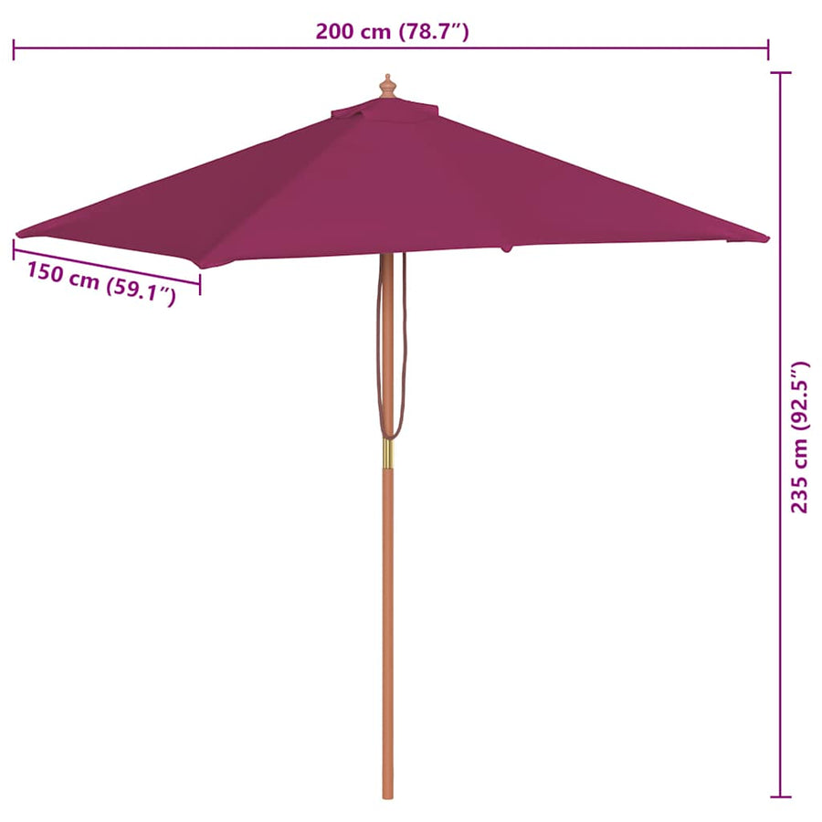 Parasol met houten paal 150x200 cm bordeauxrood
