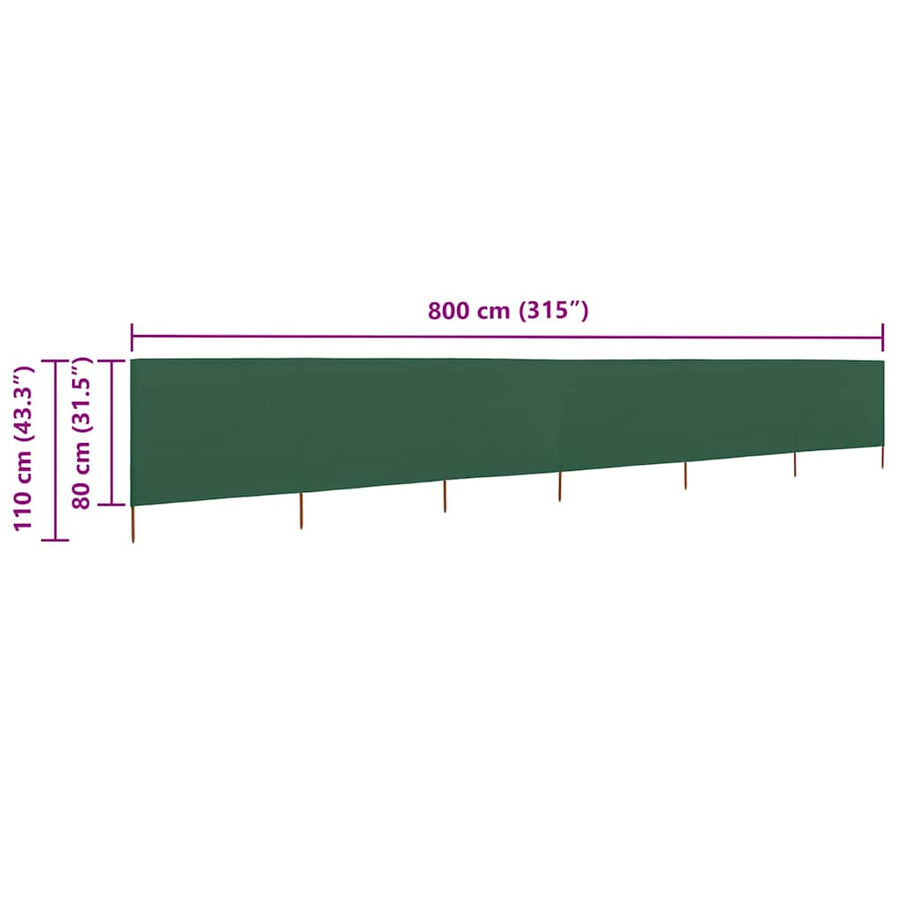 Windscherm 6-Panelen Stof 800 x 80 cm Groen