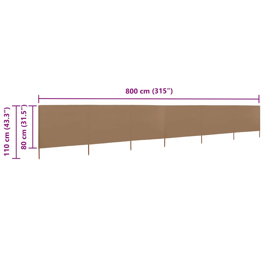 Windscherm 6-Panelen Stof 800 x 80 cm Taupe